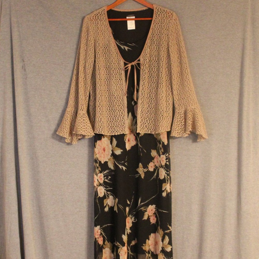 Believe Black Floral Dress and Sweater Size 12